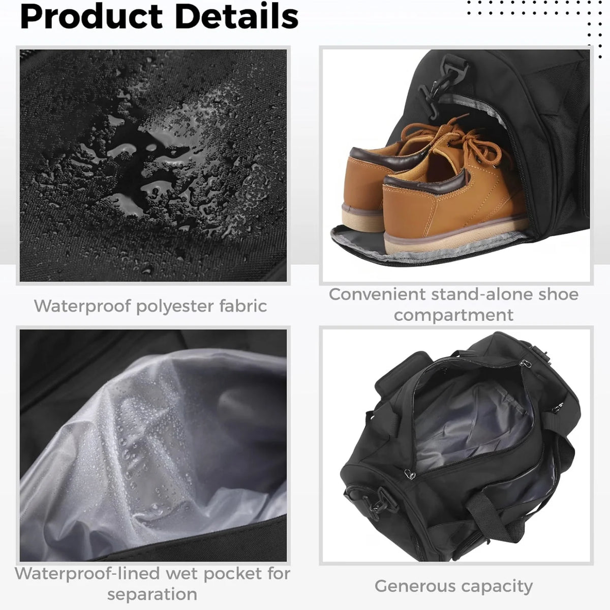 Gym Sport Duffel Bag with Shoe Compartment and Wet Pocket for Fitness Travel
