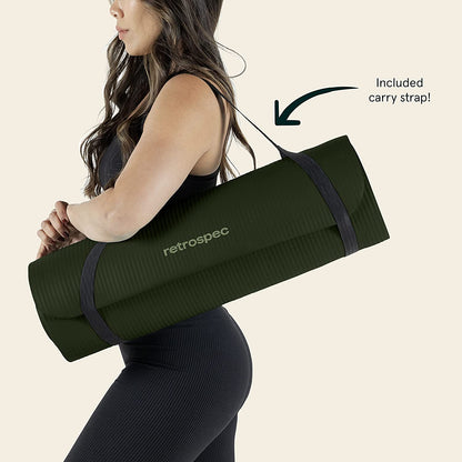 Retrospec Solana Yoga Mat Thick 1/2In Non-Slip Workout Mat with Nylon Strap - 72X24In Exercise Mat for Pilates, Stretching & Fitness - BPA Free, Easy Clean