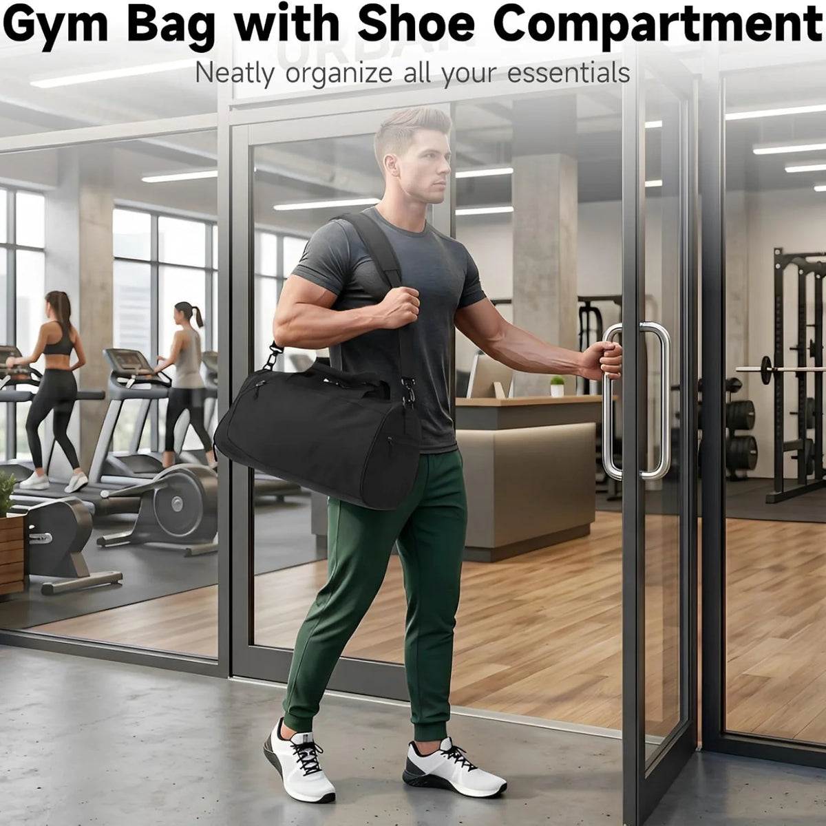 Gym Sport Duffel Bag with Shoe Compartment and Wet Pocket for Fitness Travel